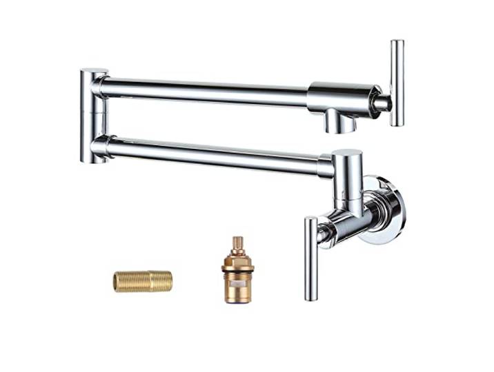 WOWOW Wandmontage-Topf-Wasserhahn, klappbar, schwenkbarer Arm, für Küche, Wasserhähne, bleifrei, dehnbar, Einloch-Griffe, chrome