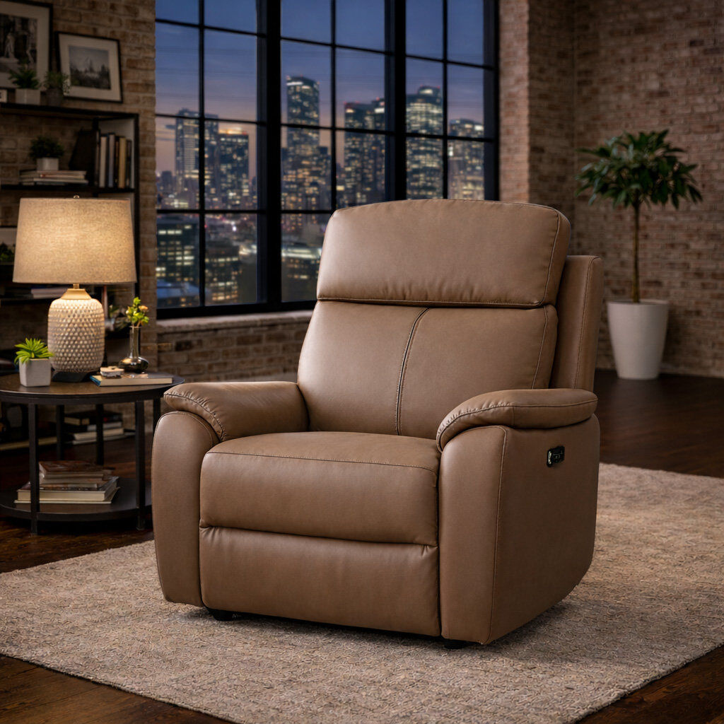 Latitude Run Windsor Powerglide Power Recliner Real Leather Sofa With USB Charging Pearl Gray 1