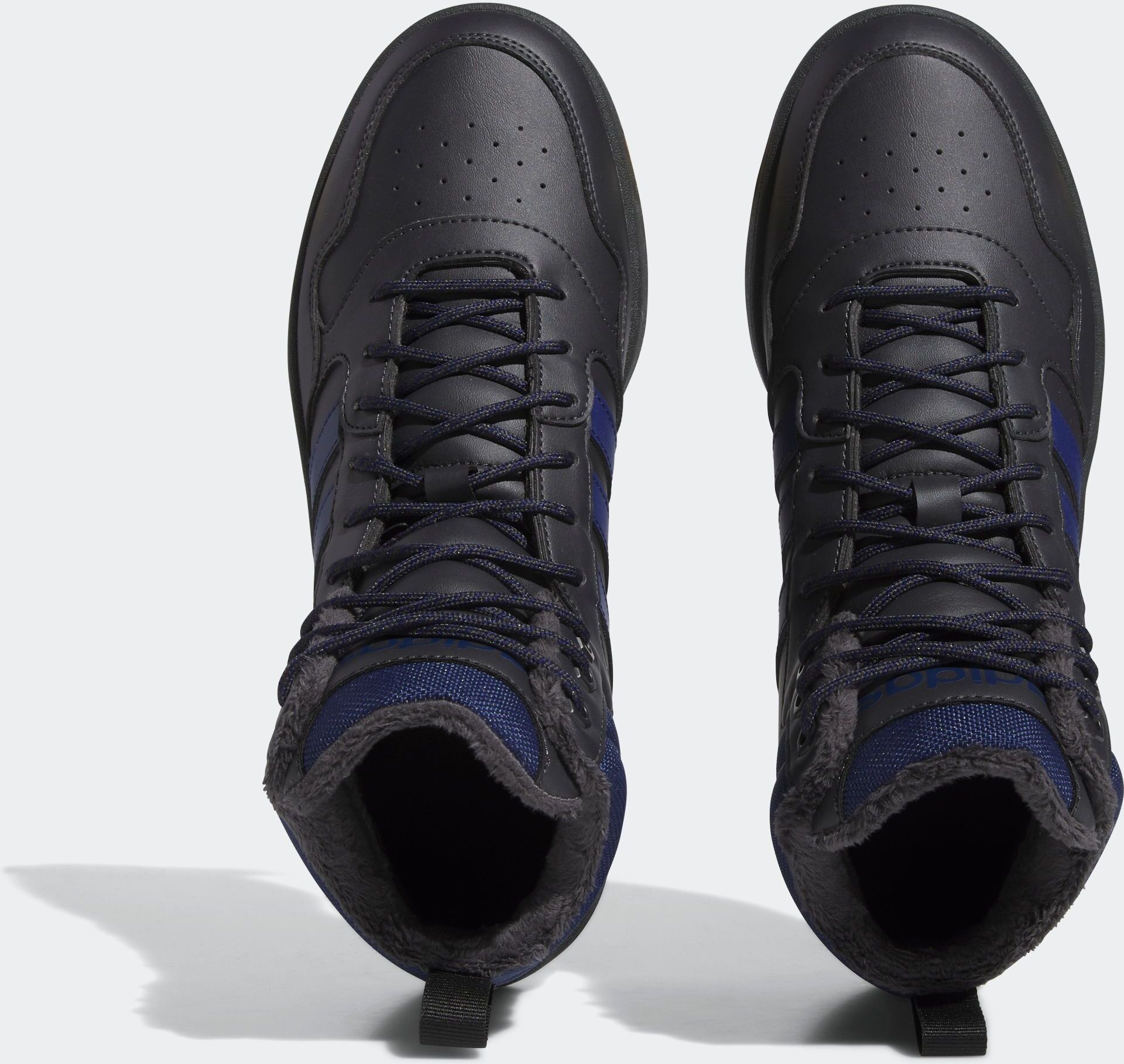Sneaker ADIDAS SPORTSWEAR "HOOPS 3.0 MID LIFESTYLE BASKETBALL CLASSIC FUR LINING WINTERIZED", Herren, Gr. 45, grau (carbon, dunkelblau, gum4), Synthetik, Textil, Schuhe Sneaker carbon, dunkelblau, gum4 45