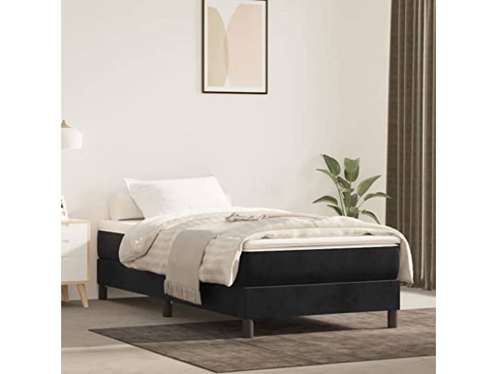 RJPLMFV Lattenrost und Matratze, Schwarz, 80 x 200 cm, Velours Taschenfedern, mittlere Unterstützung, weicher Matratzenschoner, Sperrholzlatten