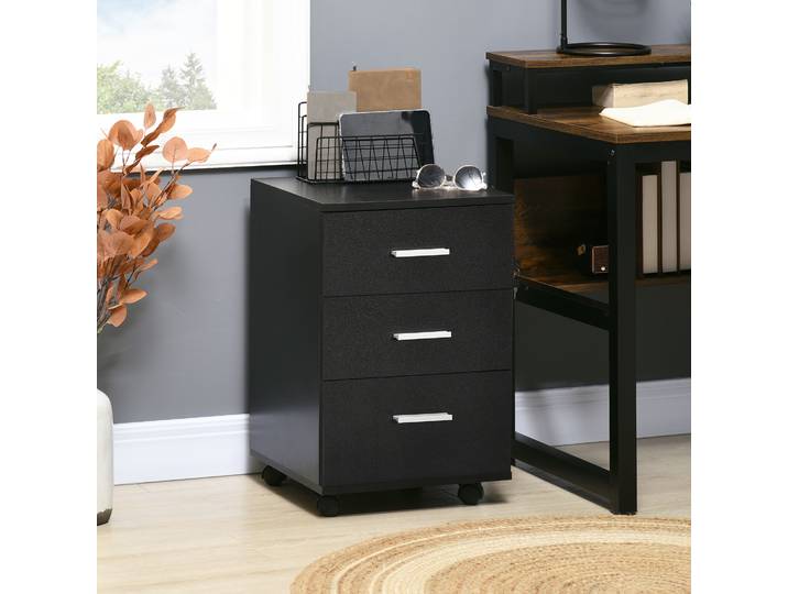 Vinsetto Caisson Bureau Noir 3 Tiroirs Verrouillables 40x61,5cm