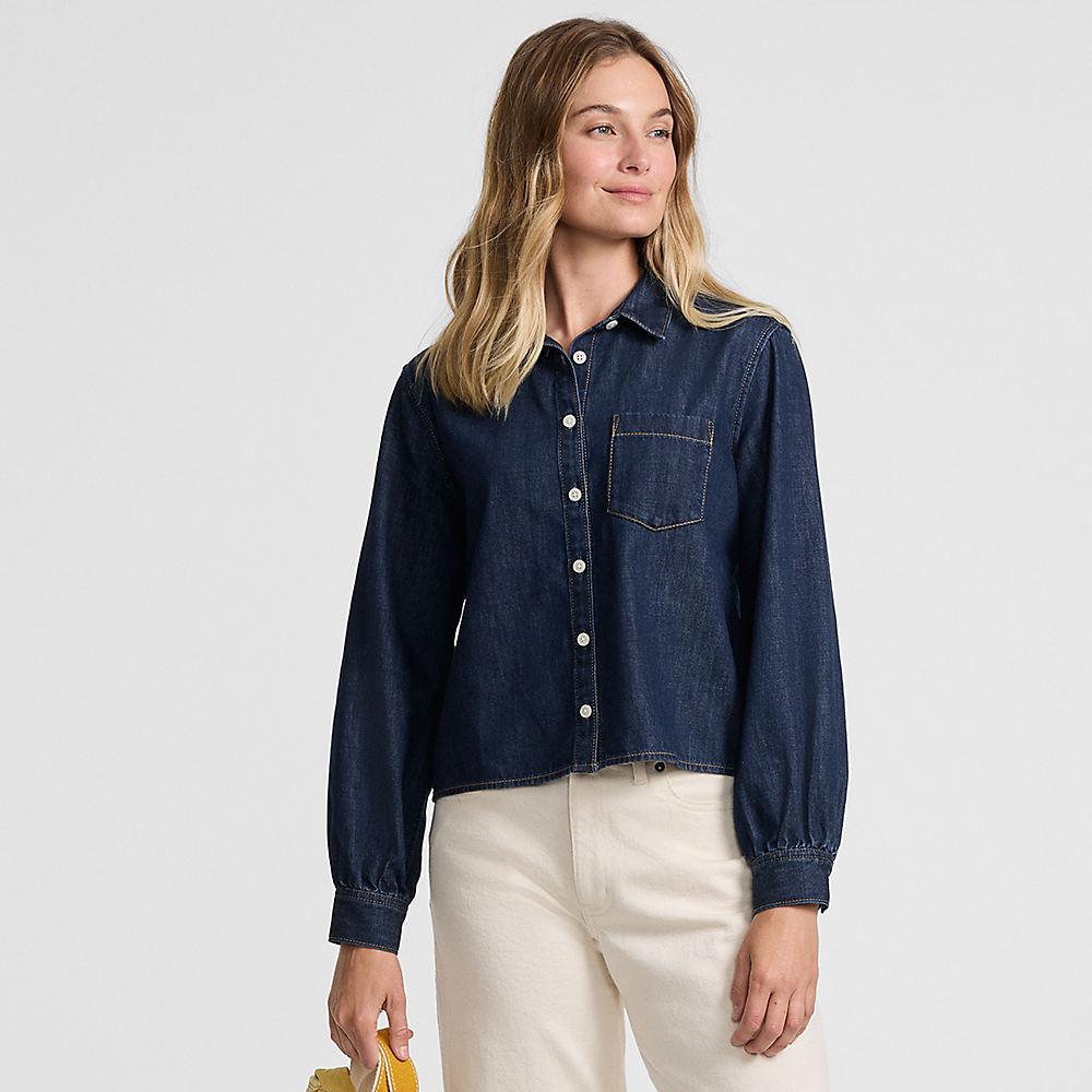 Kurze Jeansbluse aus reiner Baumwolle, Damen, size: regular, Blau, by Lands' End
