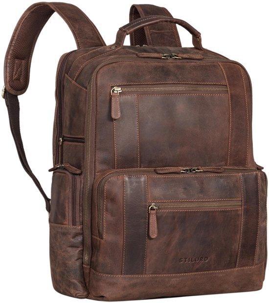Moderner Laptop-Rucksack, 15,6 Zoll, Leder, Business-Rucksack für Damen, Vintage-Tagesrucksack für Herren, Lederrucksack mit vielen Fächern, echtes Leder. Farbe: Veleta - Braun.