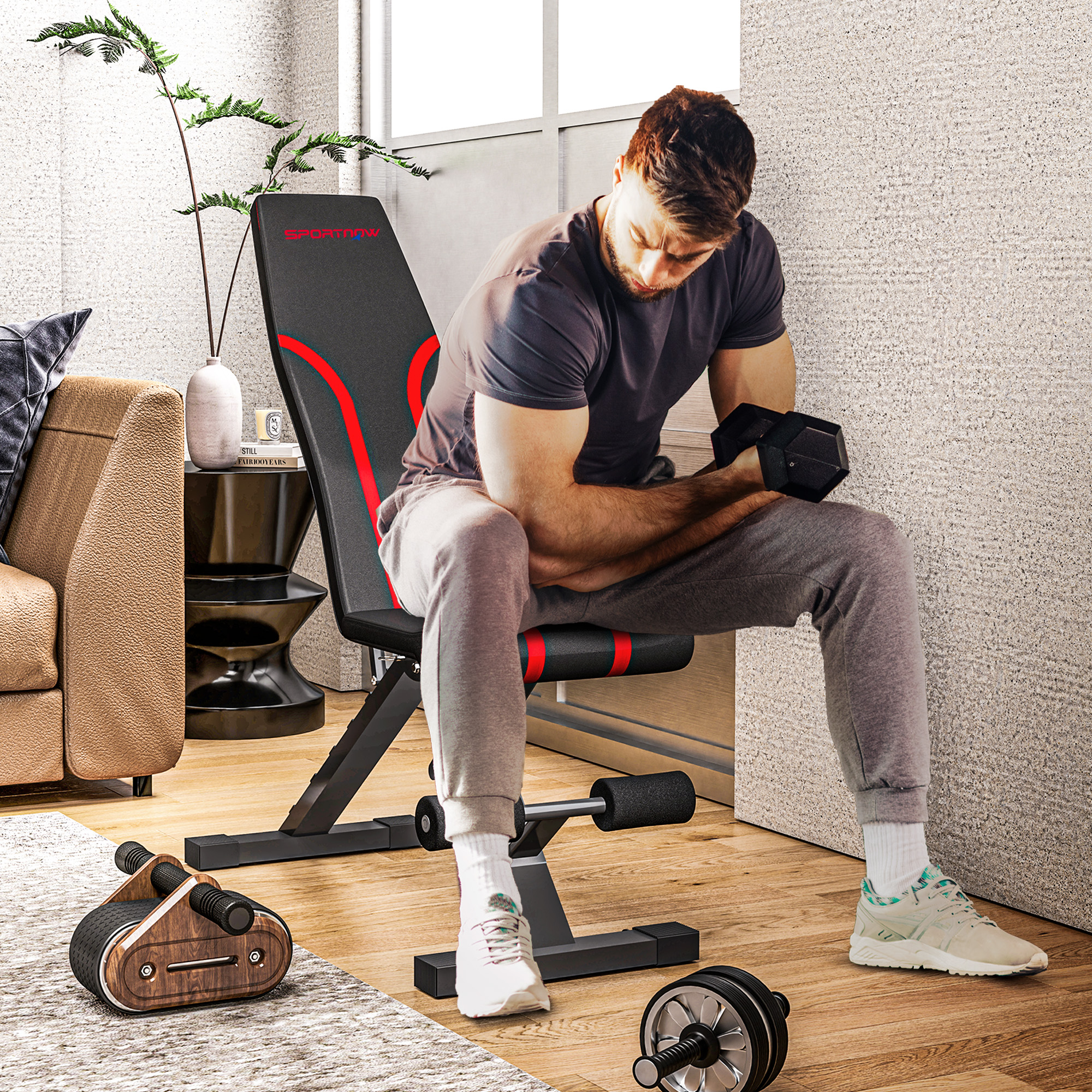 Sportnow Panca Palestra Pieghevole, Panca Addominali Multifunzione Inclinabile con Schienale Regolabile a 6 Livelli Nero   Aosom Italy