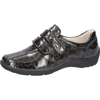 Klettschuh WALDLÄUFER "Henni", Damen, Gr. 8 (42), Leder Textil, carbon, leo, Lackleder, Schuhe Klettschuh, Lackschuh, Komfortschuh, Leo-Optik, Bequemweite H (=sehr weit)