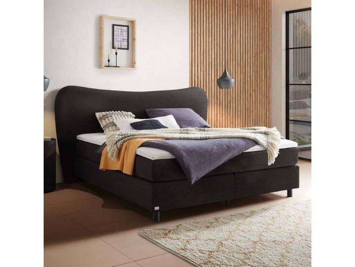 Boxspringbett Narel Webstoff 180x200cm TTF-Box Härtegrad: H3 Dunkelgrau modern
