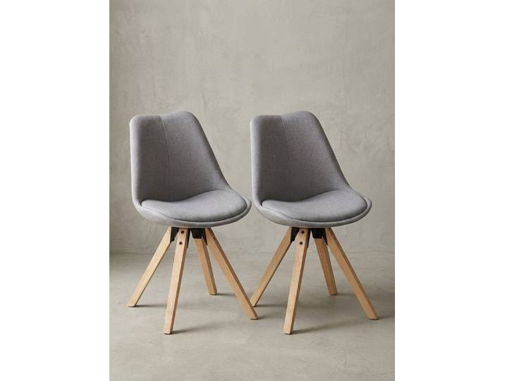 KADIMA DESIGN Esszimmerstuhl 2er Set Retro Esszimmerstuhl LIMA Hellgrau Polsterstuhl Stoff-Bezug (Rückenlehne Design Küchen-Stuhl gepolstert)