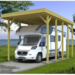 Skan Holz Caravan-Carport Friesland 397x708 cm mit erhöhter Einfahrt-imprägniert (farblich unbehandelt) Holzcarport
