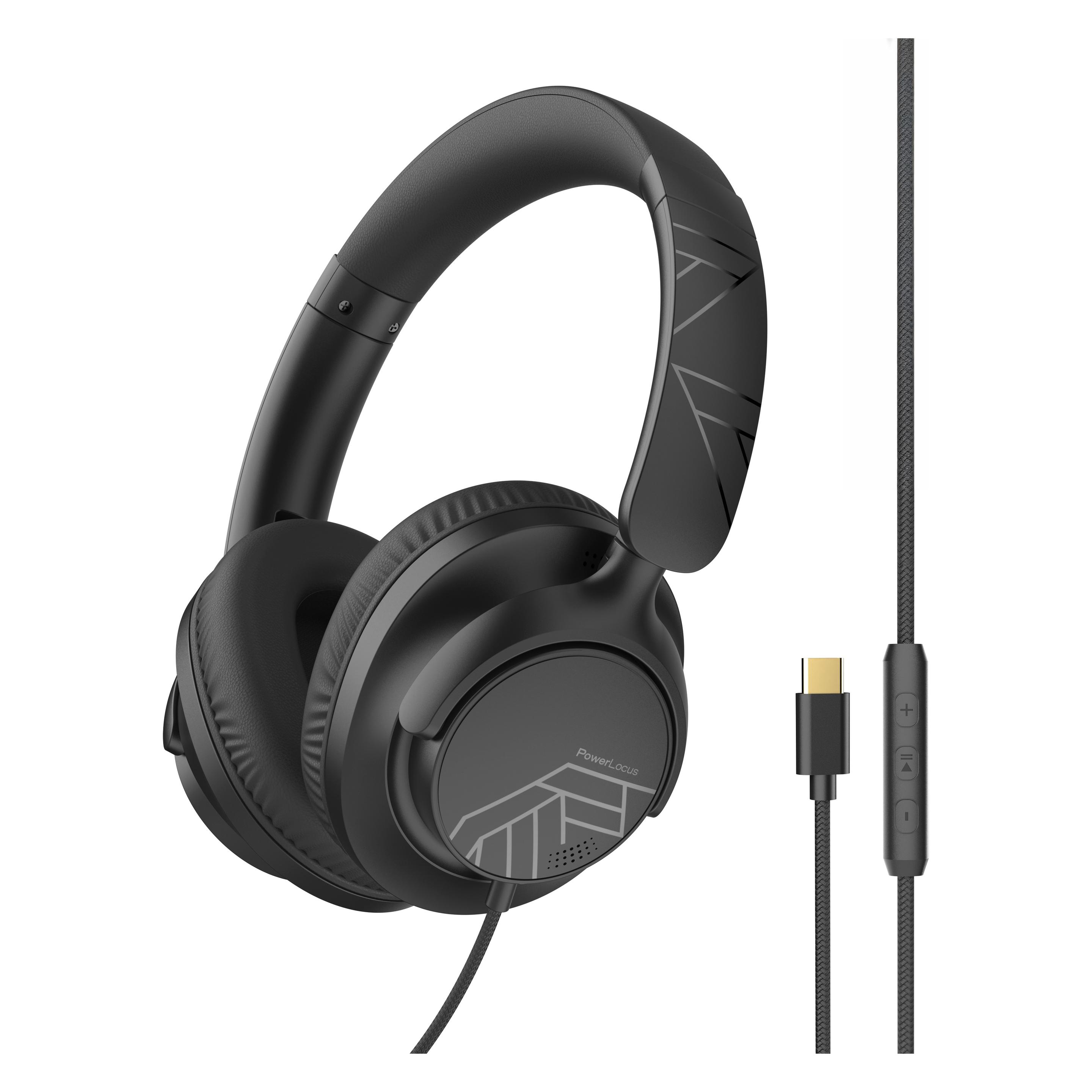 PowerLocus PWired, Over Ear-Kopfhörer mit Remote-USB-C-Kabel (Kabelgebunden) (PWL-PWIRED1-BLACK)