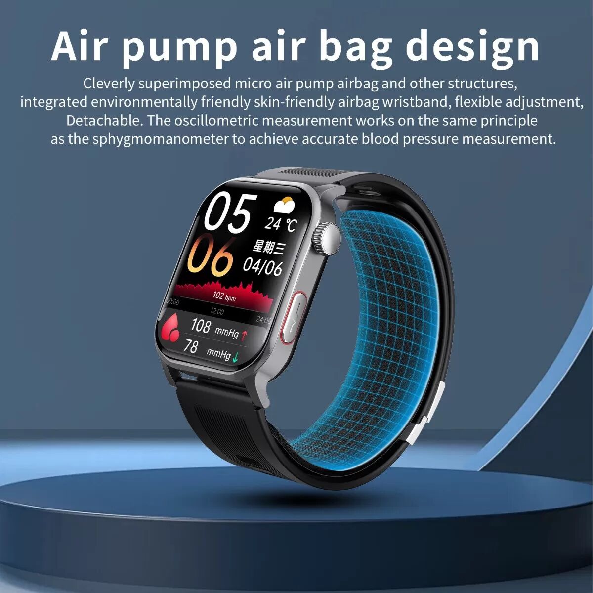 INF Smartwatch mit medizinischer Luftpumpen-Blutdruckmessung, medizinischem ECG, 24/7 Herzfrequenz- & SpO2-Monitor, 2.10" IPS