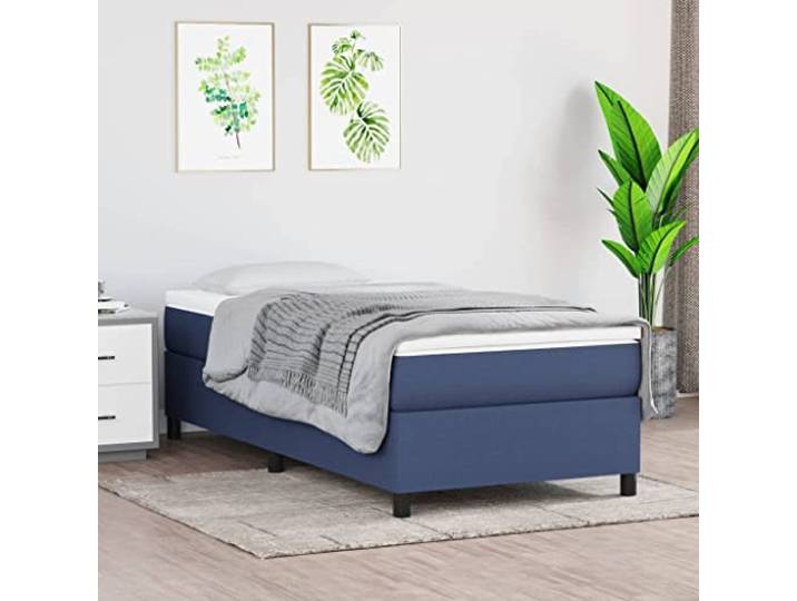 Strapazierfähiger Stoff Boxspringbettrahmen mit Stützbeinen Blau 80x200 cm Boxspringbettgestell Blau 80x200 cm Stoff Bettrahmen mit Kopfteil Lattenrost Stabil Schlafzimmer Möbel Ohne Matratze