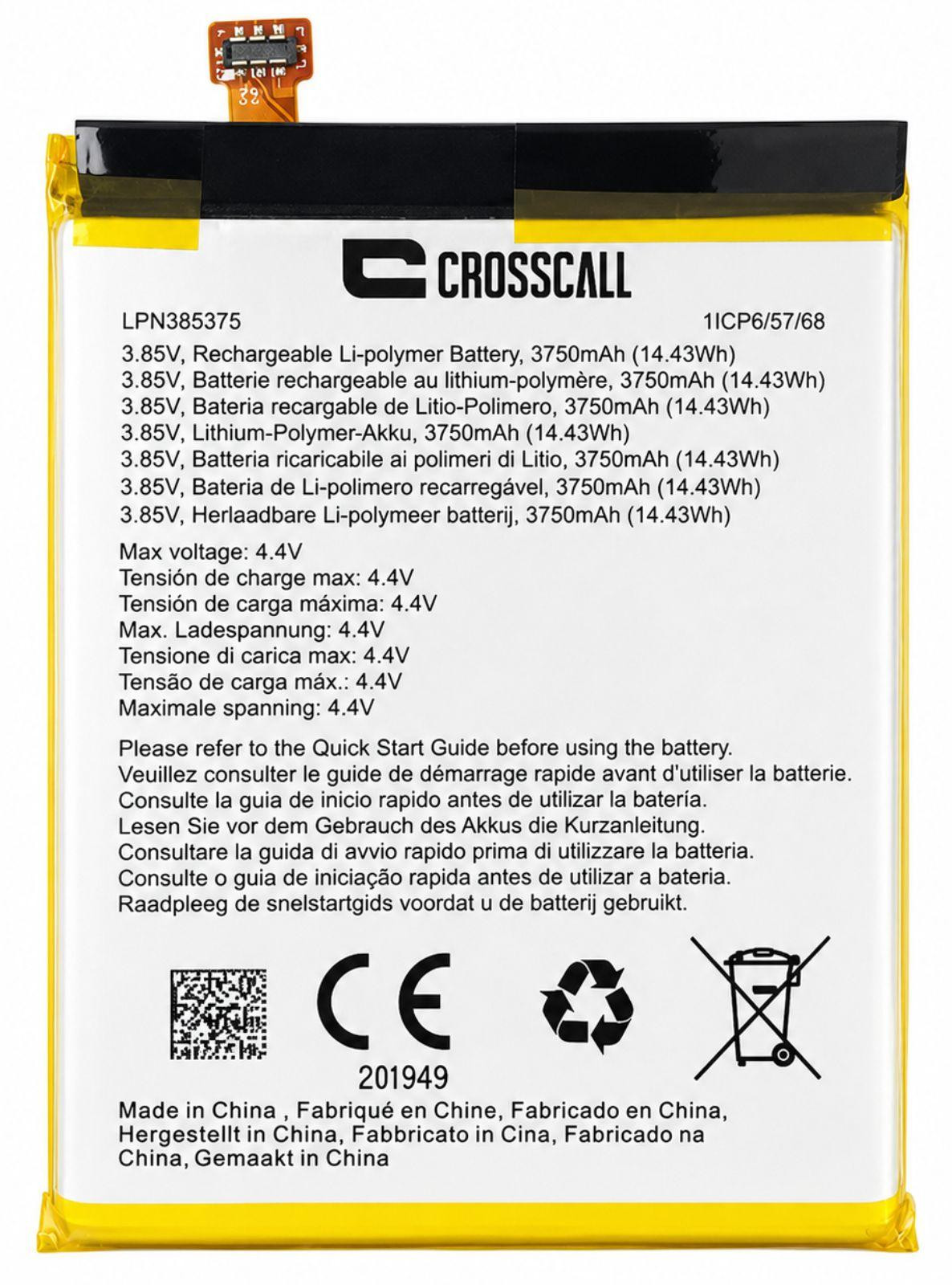 Clappio Interne batterij voor Crosscall Action X5, 3750mAh, Li-Polymer, wit