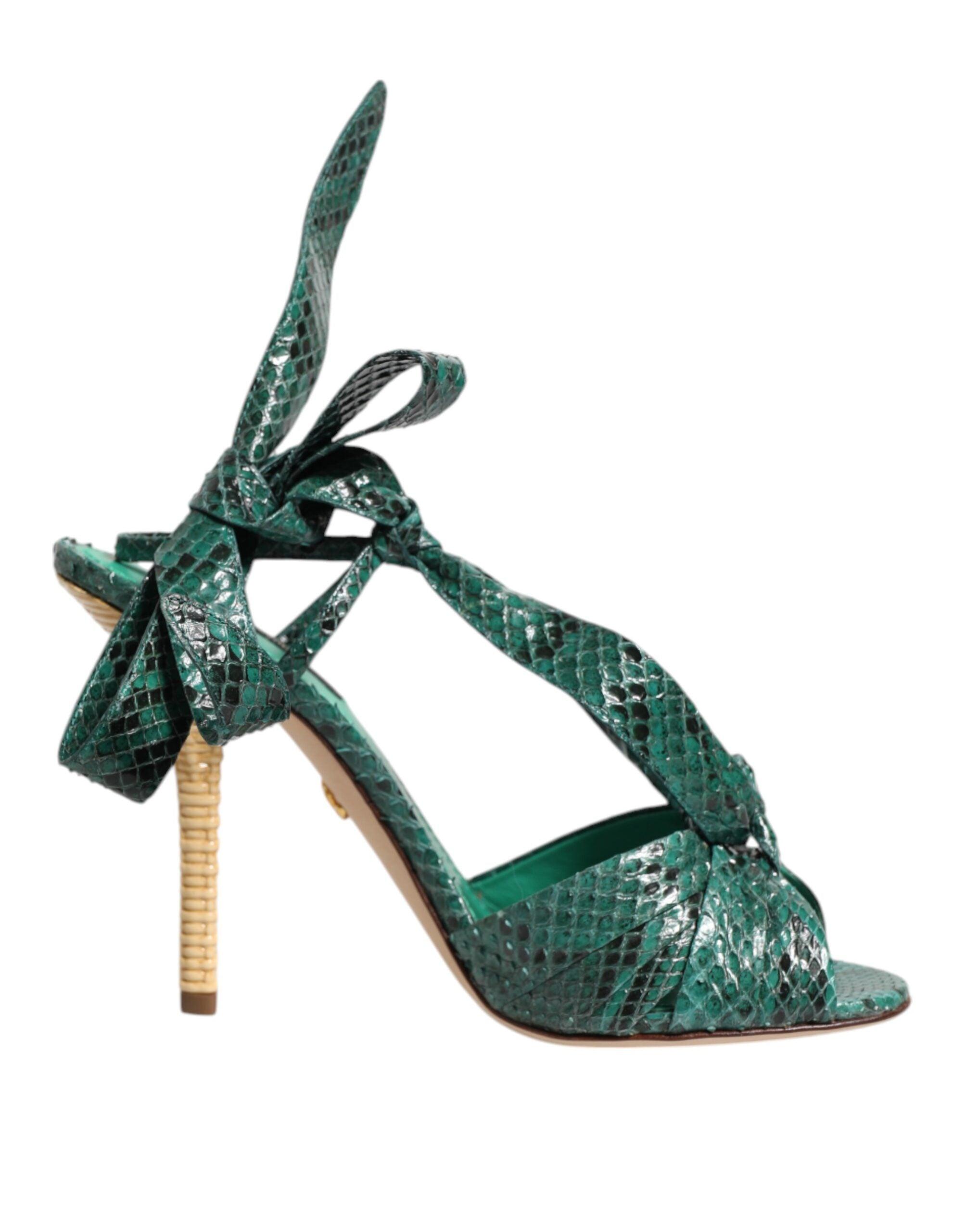 Dolce & Gabbana Groene Python Leren Hakken Sandalen Schoenen