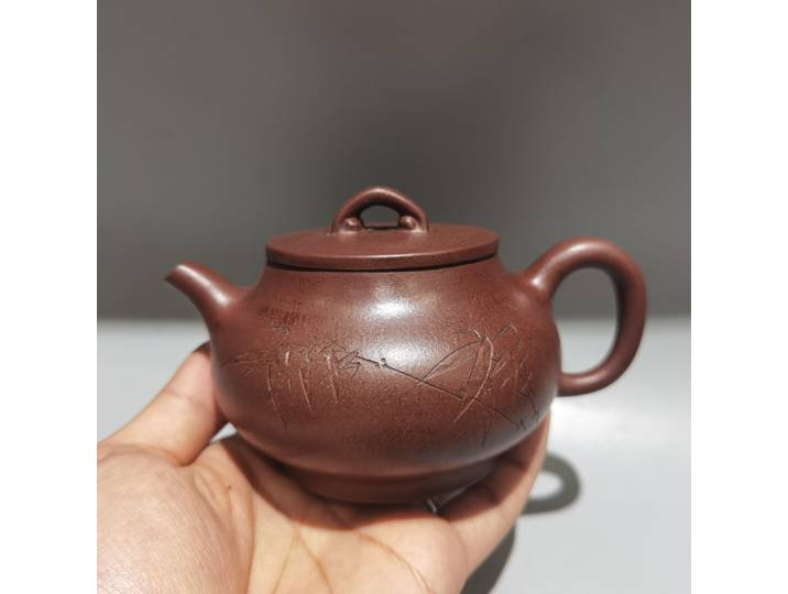 Théière violette Yixing, théière en argile violette Ruyi Gai, motif de brise d'ombre en bambou, pot elliptique, bouilloire