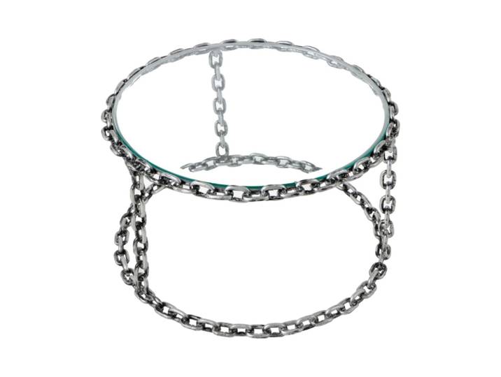 Table Basse Ronde Forgia 63 Cm En Verre Trempé Et Structure Chaînes Métalliques Argentées