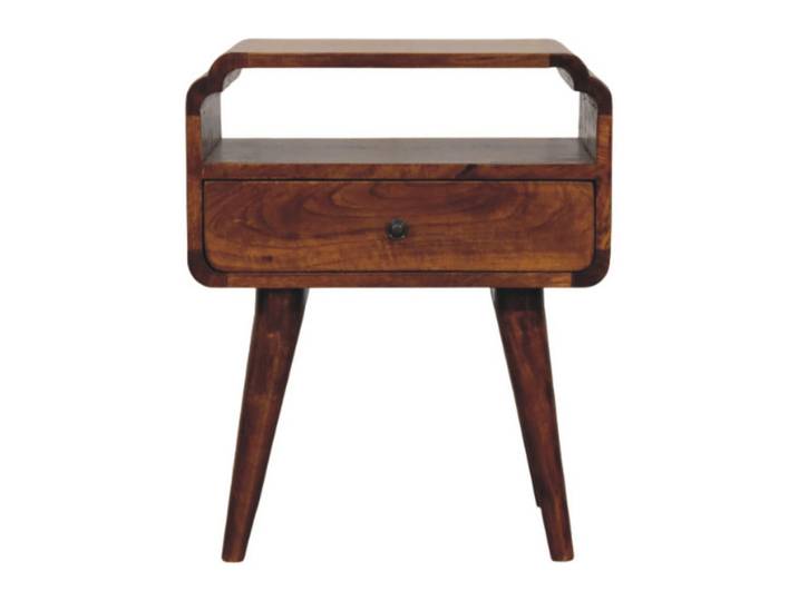 Artisan Furniture Nachtkasten Newton Kastanie, 1 Schublade und Offenes Regal, Dunkelbraun, Holz, Echtholz,Mangoholz, Holz Optik, Rechteckig, 45x55x35 cm, Schlafzimmer, Nachttische