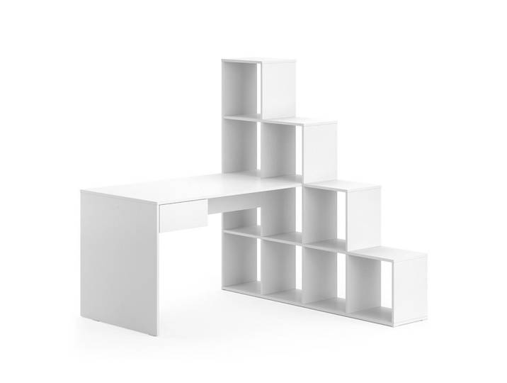 Vicco Eckschreibtisch Sarah Weiß 139 x 142.4 cm, Holzwerkstoff, 12 Fächer, Formgebogen, 139x143x142.4 cm, Büromöbel, Schreibtische, Eckschreibtisch