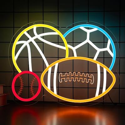 1 Stück Neon-Wandleuchte mit Sportmotiven (Fußball, Basketball, Baseball), 28 x 36 cm, LED-Beleuchtung für Schlafzimmer, Wohnzimmer, Fanclub, Spielzimmer, Jungenzimmer, Spielzimmer, Männerhöhle,