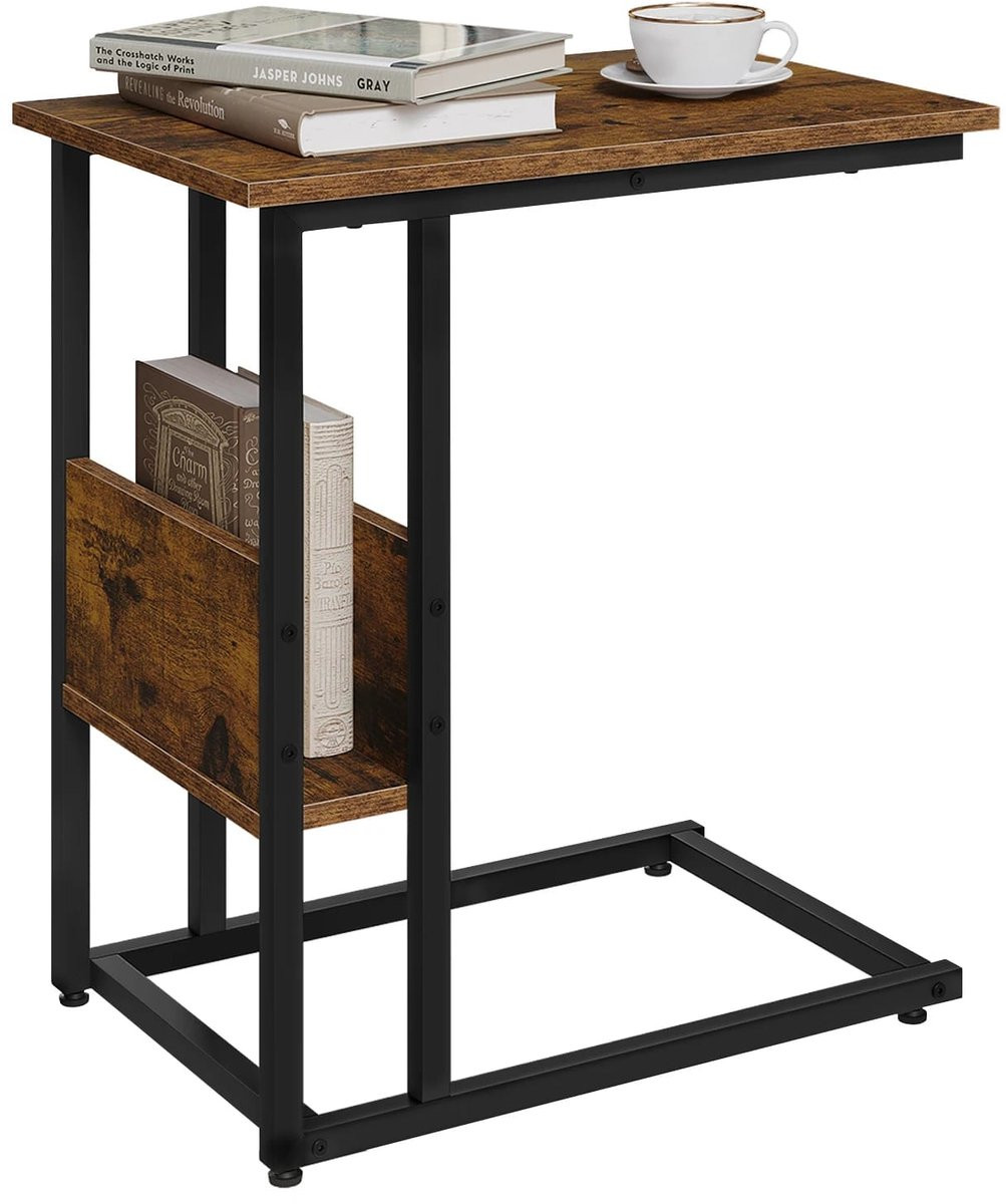 Klarven Bijzettafel Rustiek bruin met opbergvak en C-vorm B: 55 cm, D: 36 cm, H: 59,5 cm