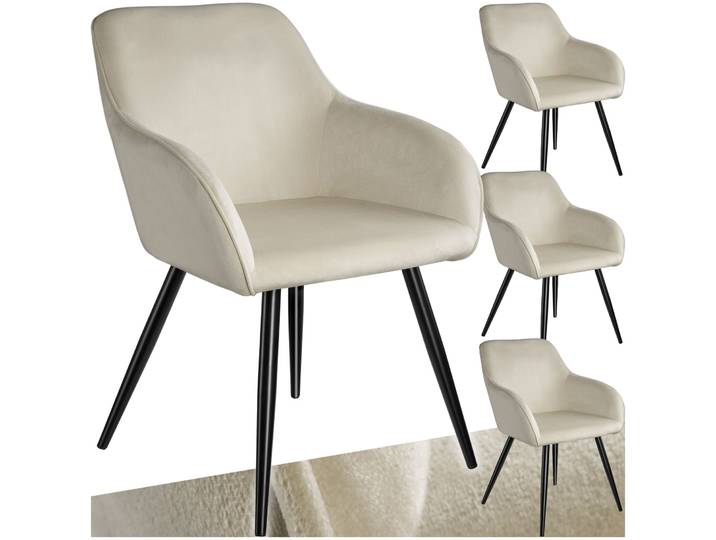 Esszimmerstuhl Marilyn Samtoptik, schwarze Stuhlbeine - creme/schwarz, 4er Set