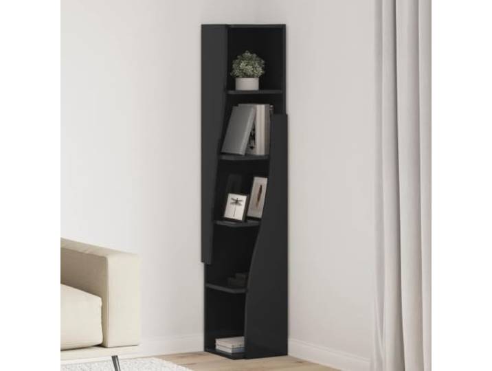 KGHFDVB Eckschrank 27,5x27x140cm Holzwerkstoff Schwarz Platzsparendes Eckdesign, Robust, Mattes Finish, Wandbefestigung, Wohnzimmer
