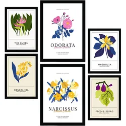 POSTER Set Mit 6 Blumen Narzissen Natur Und Botanikdrucke Für Innenarchitektur A3 & A4 Schwarzer Rahmen