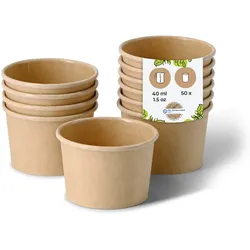 BIOZOYG Portionsbecher 50 Stück 40 ml braun Pappbecher to go Becher Dipschalen Dessertschalen Einweggeschirr - Alternative zum Plastikbecher