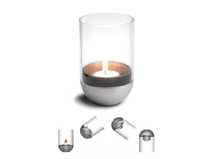 höfats - Gravity Candle Silber - Windlicht und Teelichthalter - inteligenter Kerzenhalter hält Kerze waagerecht - bequemes Anzünden und integrierte Löschfunktion