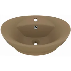vidaXL Luxus-Waschbecken Überlauf Oval Matt Creme 58,5x39cm Keramik