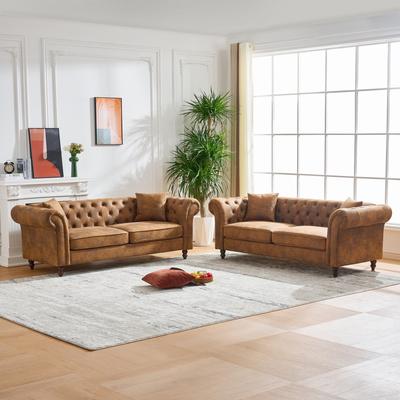GDFStudio Lysander Rothbury 3-Seat+3-Seat Chesterfield Sofa Set with Rolled Arms Classic Spacious Design