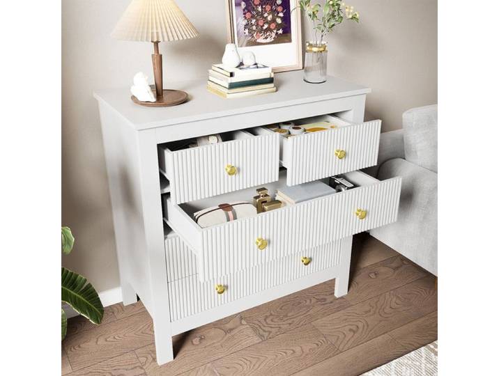 Piaenon - Commode 5 Tiroirs 79x80 5x39 5cm Texturés Poignées Dorées 60kg Design Moderne Chambre/Entrée - Blanc