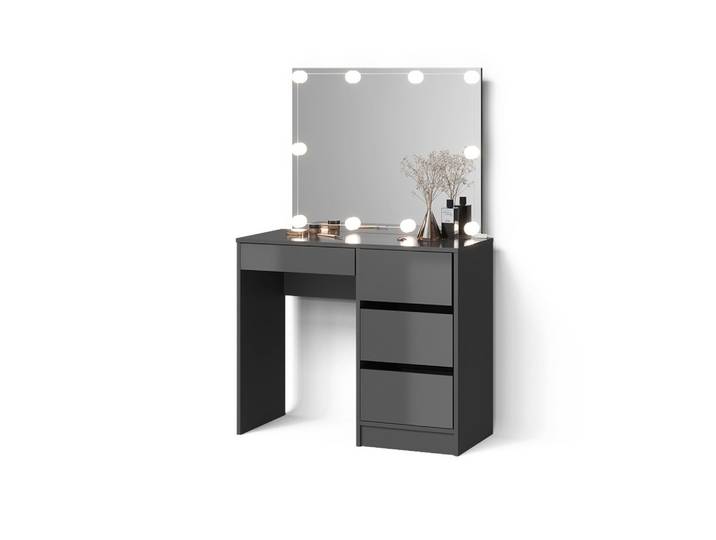 SCHMINKTISCH Imola, Anthrazit, 90 cm mit Spiegel und LED-Lichterkette