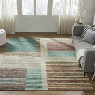 KALATY Axim Multicolor Geometric Striped Hand Knotted Wool Area Rug