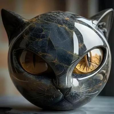 Inspired Finds Luxury Black Cat Marble Texture Sculpture Resin Head Decor For Modern Interiors yellow