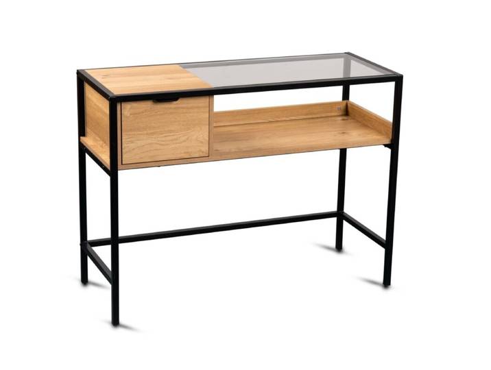 Trendstore Marysia Konsolentisch mit Glasplatte und Schublade Industrial, Modern, Natur