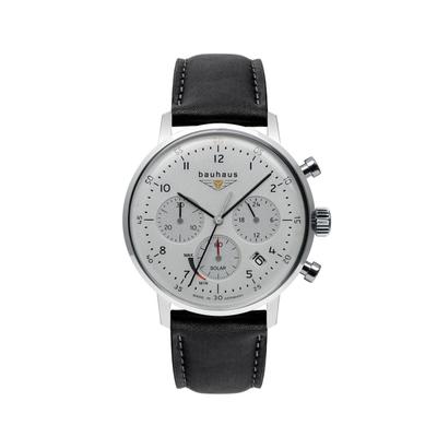 Chronograph BAUHAUS, schwarz, Armbanduhren, Herren, Chronograph, Armbanduhr, Herrenuhr,Solar,Stoppfunktion,Made in Germany,Lederarmband