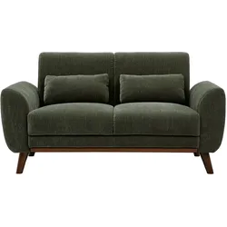 2-Sitzer-Sofa aus Stoff mit samtiger, strukturierter Optik in Khaki-Grün und dunklem Holz EKTOR