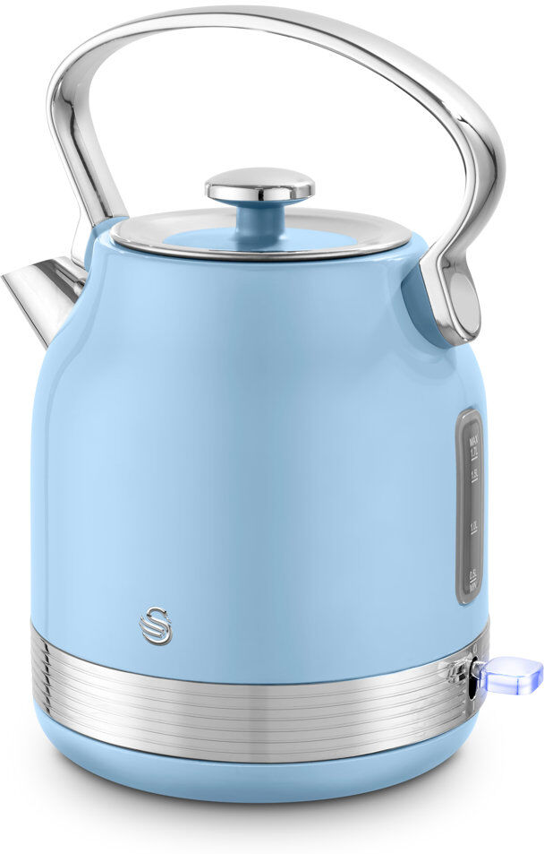 ​​Swan SK14631C Retro Traditional Kettle, Rapid Boil, Removable Limescale Filter, Easy Pour, 360 Degree Base, Water Indicator Window and Boil Dry Prot Blue 1.7L