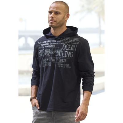 Kapuzenshirt JOHN DEVIN, Herren, Gr. L, schwarz (schwarz beruckt), Slub, Obermaterial: 100% Baumwolle, bedruckt, regular fit, Rundhals, abgesteppte Kante, Shirts Kapuzenshirt, Langarmshirt bedruckt mit Kapuze aus strukturierter Baumwoll-Qualität