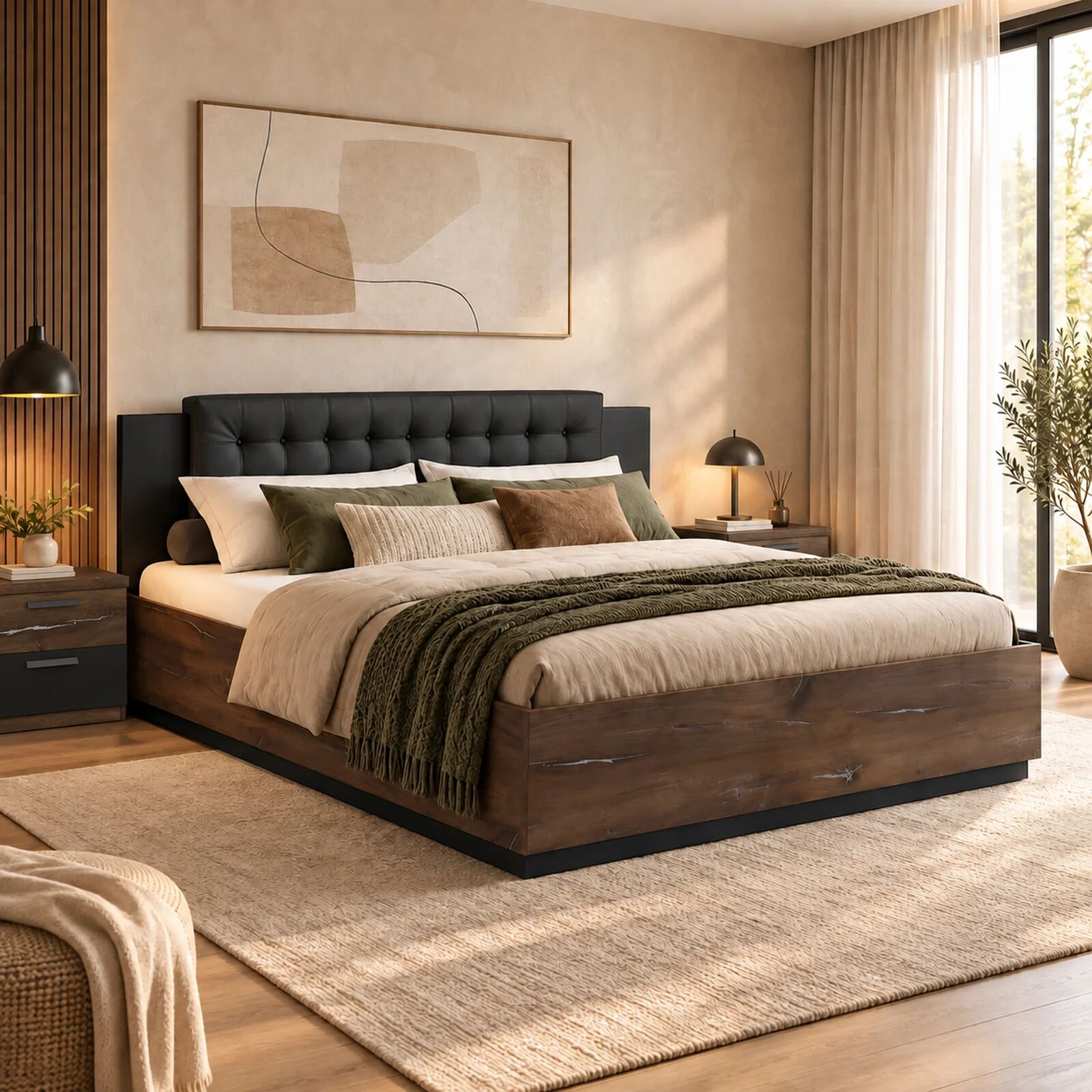 garneroarredamenti Letto matrimoniale 160x200cm con rete contenitore noce nero Vulcano