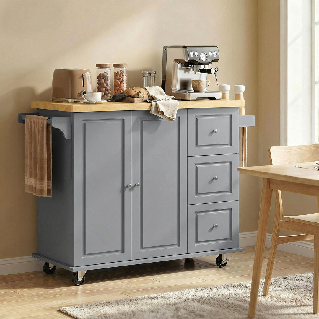 17 Stories HOMCOM Rolling Kitchen Island Kitchen Storage Trolley w/ Drop Leaf Drawers Grey 89cm H X 111.5cm W X 75cm D