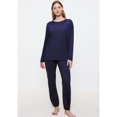 Schlafanzug TRIUMPH "Endless Comfort PK 01 LSL", Damen, Gr. 38, blau (blau, schwarz combination), Single Jersey, Obermaterial: 50% Baumwolle, 50% Modal, bequem lang, Rundhals, Homewear-Sets Schlafanzug, weich und gemütlich