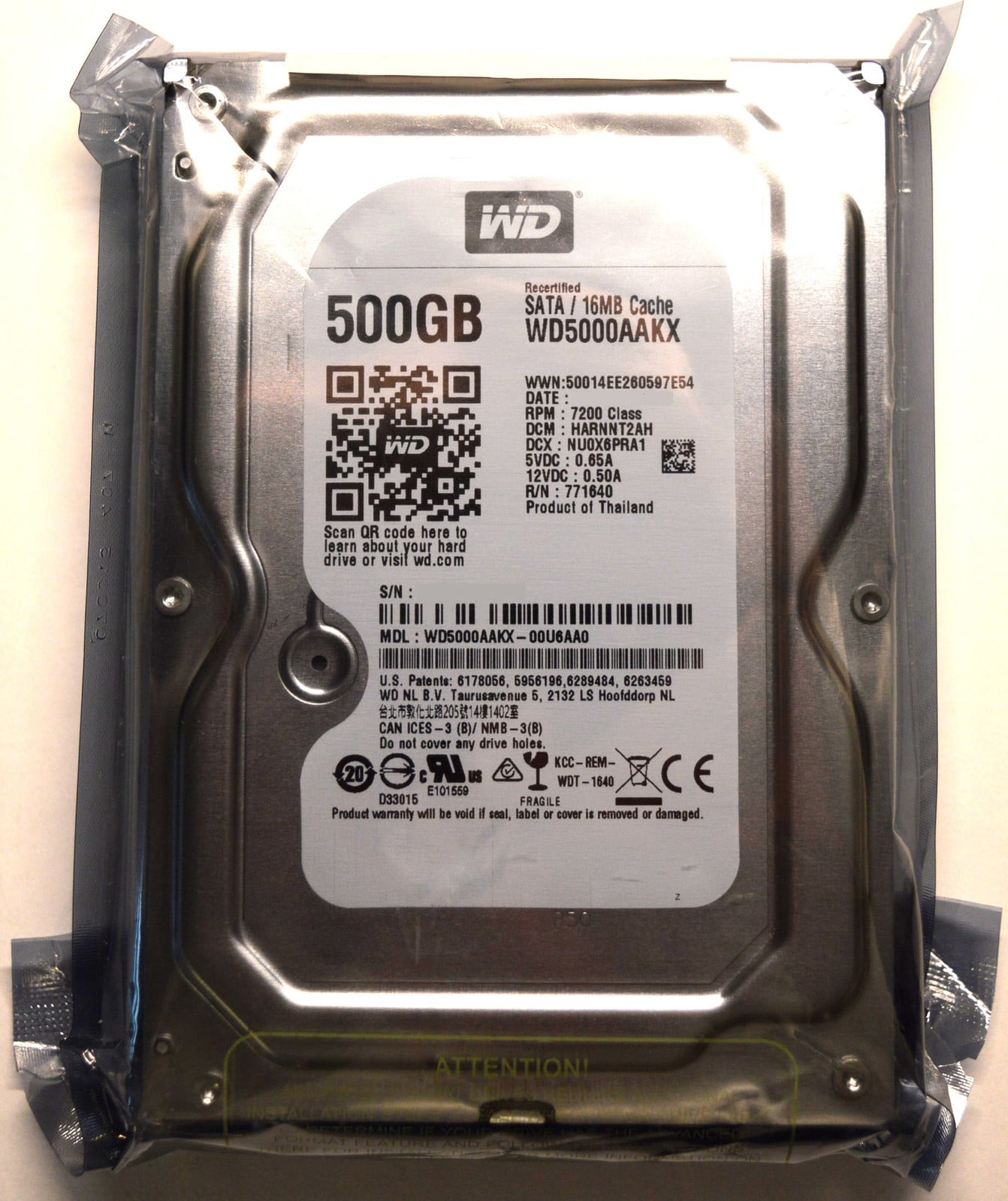Western Digital Blue 500 GB SATA 3.5 inch HDD 7200 RPM 16 MB