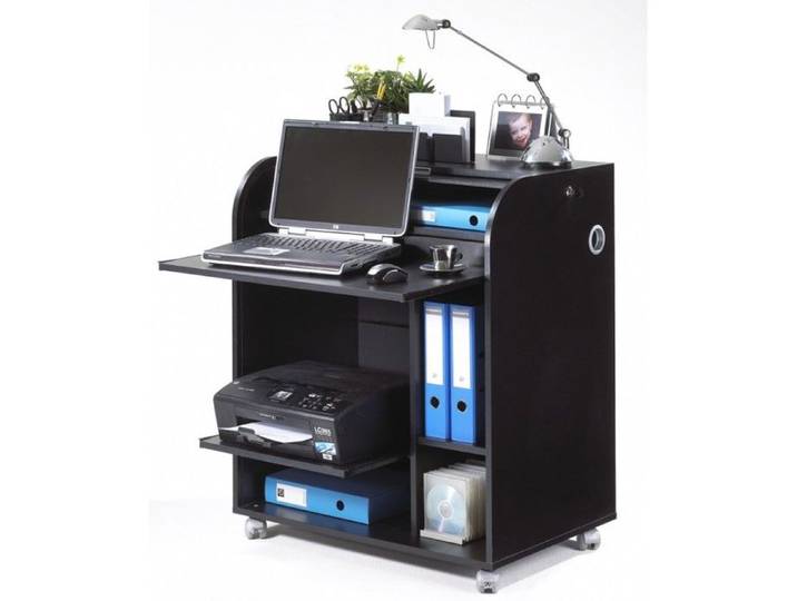 Bureau Informatique Noir à Roulettes - Fée 217 - L 79.2 x l 53.2 x H 93.8 cm