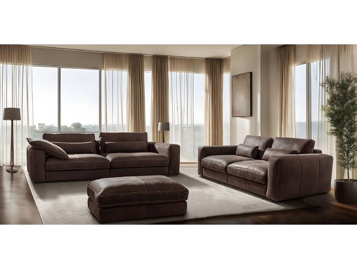 Big-Sofa Braun Echtleder Nelja 240cm 2 Kissen Modern