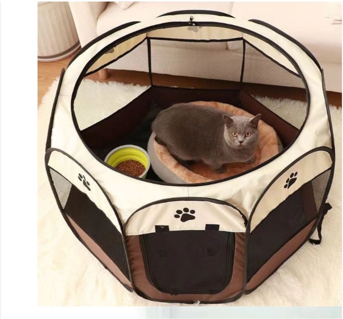 INF Faltbares Wurfzelt für Haustiere – Oxford-Gewebe, Indoor/Outdoor Wurfbox und tragbares Hundezelt M Kaffee