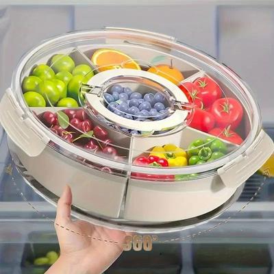 Inspired Finds Divided Rotating Snack Serving Tray With Lid And Handle 6 Grids Round