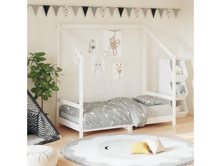 ZXQVLMRS Kinderbett Massivholz Kiefer 80x160 cm, Hausbett Schlafplatz Rustikale Optik, Niedrige Einstiegshöhe, Inklusive Lattenrost
