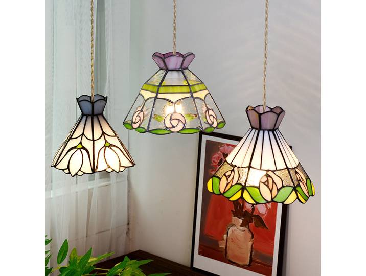 Lustre en verre coloré rétro européen, lampe à suspension, bar, restaurant, créatif, rural, chambre, balcon, confronlight, luminaire, intérieur Lustre en verre coloré rétro, lampe à suspension