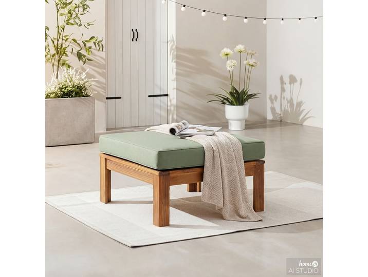 Loungehocker Webstoff Braun/Grün/Helles Olivgrün 60 x 38 x 60cm